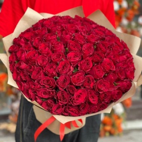 Букет 101 красная роза Кения (50 см) в Куровском