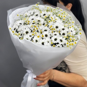 Букет "Понарошку" из хризантем сантини и ромашек в Куровском