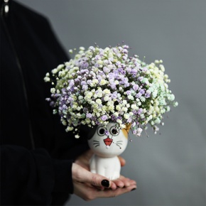 Композиция из гипсофил в керамическом кашпо в Куровском