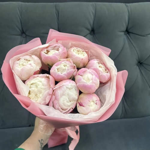 Букет из 9 нежных пионов Гардения в Куровском